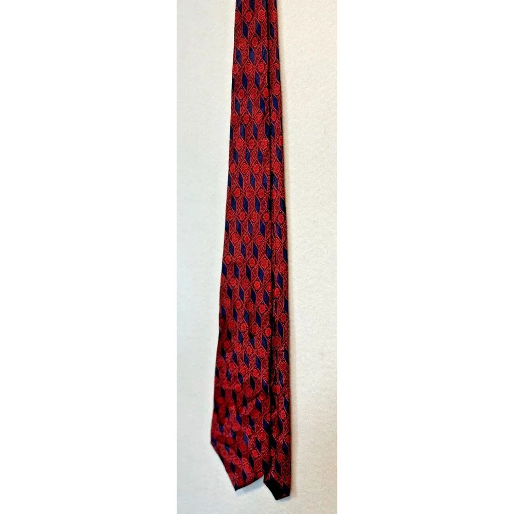 Vintage LANVIN‎ Silk Tie Floral Red Blue Made In France 56